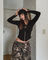 Kind zipper ribbed slim hoodie zip-up