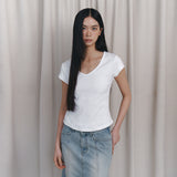 C 90S ラインVネック半袖Tシャツ_ホワイト