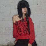 NECKLISS ONE-SHOULDER SWEATSHIRT (RED) F25ZB037