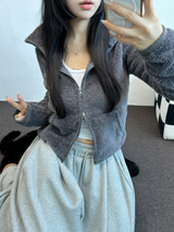 SHEEP FUR FLEECE CROPPED HALF POLO NECK ZIP UP 🧸🩶🤍🖤🩵4COLOR
