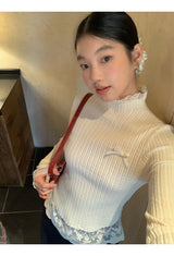 ボーレスハーフタートルネックVネックロングスリーブニットウェア