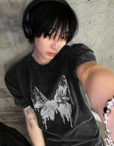 ピグメントフライウォッシュドチャコール半袖Tシャツ