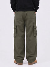cargo drawstring wide cotton pants (khaki)