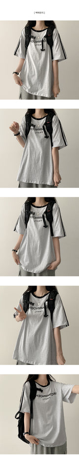 UN Lettering Track Line Oversized Fit Short Sleeve T-shirt