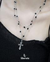  [S.Steel] Black Cubic Cross Layered Necklace
