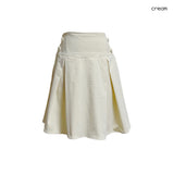 (2color) Tone-on-Tone Button Pintuck Flare Skirt