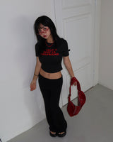 Girlfriend レタリングクロップドTシャツ (Black)