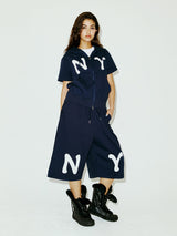 NY APLIQUE SS HOOD ZIP UP NAVY