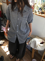 [unisex] フューシルチェックオーバー半袖シャツ