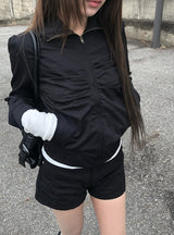Dain Shirring Banding Zip-Up Jacket