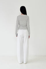 KIRSH プレーンストライプスリムフィット長袖Tシャツ [WHITE]