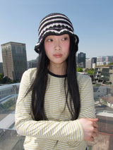 Stripe Cotton beanie-Black