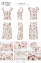 Antique Floral Perfume Skirt Two-Piece Set (blouse+skirt set)