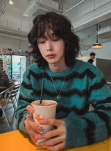 ファーリーストライプモヘアニット