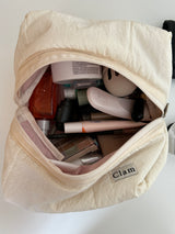 Clam Big round pouch _ Quilting cream