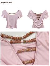 Reversible Back Strap Pink Beads Short Sleeve Tee