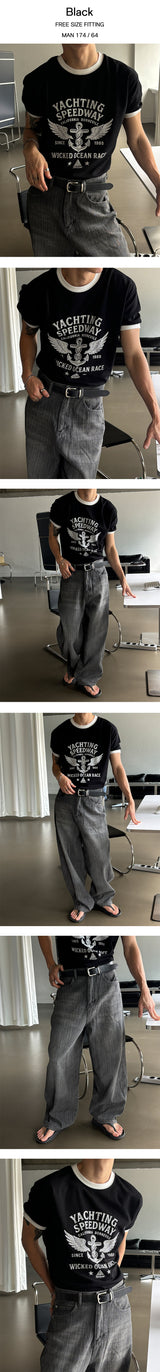 [MUSCLE FIT] オーシャンレース リンガーハーフTシャツ(3color)