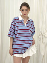 AURORA STRIPE COLLAR T-SHIRT / SKYBLUE
