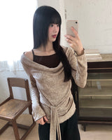 Bimu ribbed strap sleeveless レイヤードオフショルダーロングスリーブTシャツ