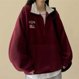 American Flag Coloring Fleece Semi-Zipup Anorak Sweatshirt