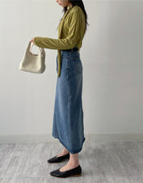 611 A-line Long Denim Skirt