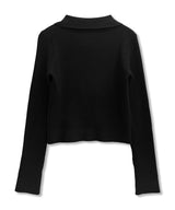Cross Printed Ribbed Kint Zip-Up_Black