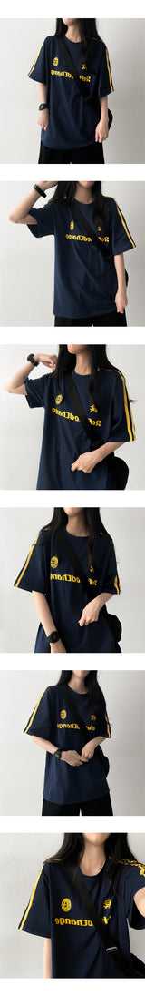 ハーディーレタリングラインジャージーショートスリーブtシャツ