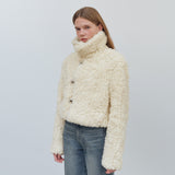 HOOK CLOSING UNBALANCE COLLAR FUR SHORT JACKET - IVORY