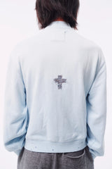 RANDOM STITCH FRINGE PLACKET SPLICE TOTEM MA-1 COLOR-TOOTH ZIPPER TERRY SWEAT JACKET