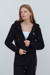 EARTHYUSE HOODIE ZIP-UP TOP - BLACK