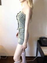 1284. Damage button denim 2pc