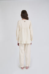 (24218WTLLN) ULLALA PAJAMAS Le Mans Long Sleeve Two-Piece Cream (30'S) Free Size