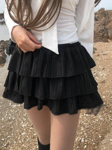Dou Lace Tiered Banding Mini Skirt