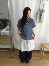 26SS★ [BAONHAUS] Krunen Linen Check Short Sleeve Shirt Blouse