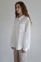 Seersucker check shirt, White