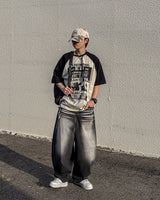 Sand Washing Wide Balloon Denim Pants