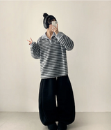 テリーフリースサイドピンタックインシジョンストリングワイドパンツ