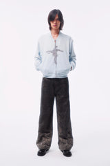 RANDOM STITCH FRINGE PLACKET SPLICE TOTEM MA-1 COLOR-TOOTH ZIPPER TERRY SWEAT JACKET
