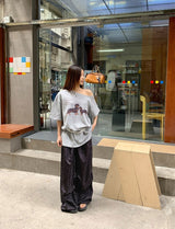 UI ドッグオフショルダーオーバーサイズフィットスリーブTシャツ