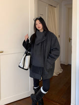 Charcoal quilted round muffler jacket