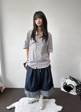 Cake Check Button Collar Short Sleeve Shirt 2 COLORS