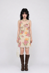 VINTAGE ROSE RUFFLE-STRAP MINI DRESS