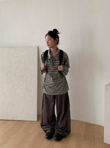 [unisex] Mickens Waffle Stripe Collar Tee