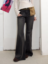 Embroidered slim-fit denim wash bootcut trousers