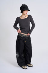 Deep indigo camo sagging denim pants