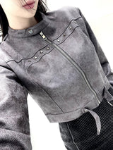 1059. Star stud suede crop jk (2color)