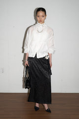サテンジャガードロングスカート (ブラック)