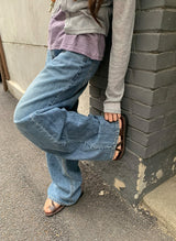 ギャランジフォールドオーバーローウォッシュ加工ワイドデニムパンツ