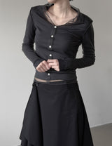 Folden Mesh Layered Collar Tee
