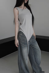 unbalanced layered tail sleeveless (4color)